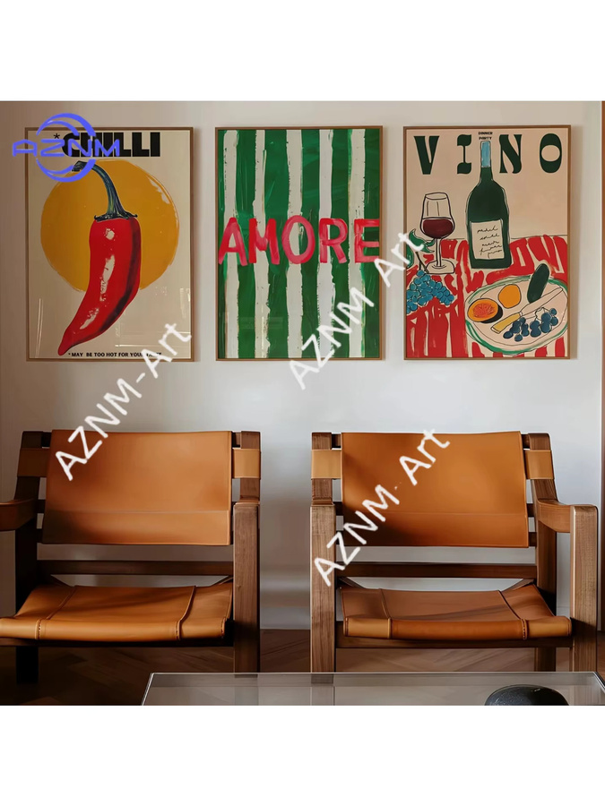 KAYOU Leinwanddruck Amore Grün Gestreift mit Wein-Glas & Pfeffer als moderne Wandkunst für dein Wohnzimmer, Schlafzimmer oder deine Küche - Bild 3