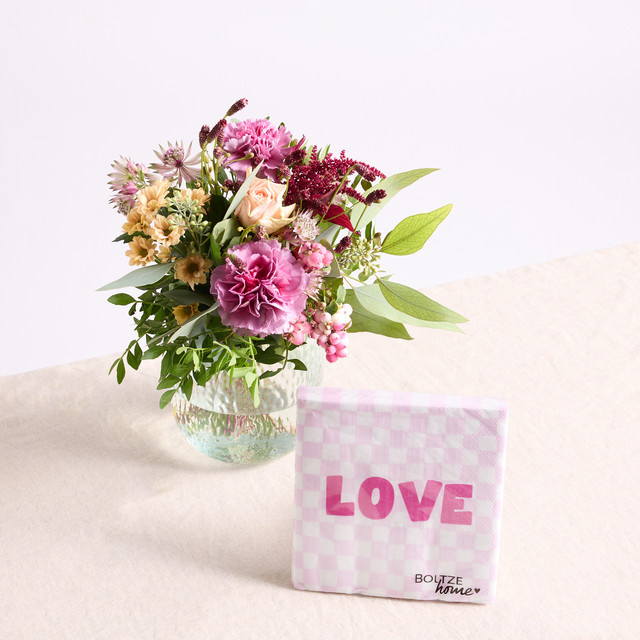 BLUME2000 Herbstgruß mit Servietten Love Bunch lightpink orange pink - Bild 1