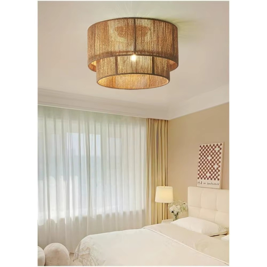 JOYINLED Boho Pendelleuchte aus Rattan und Seil in Beige, Vintage-Stil für Küche, Schlafzimmer und Esszimmer, Durchmesser: 45 cm - Bild 2