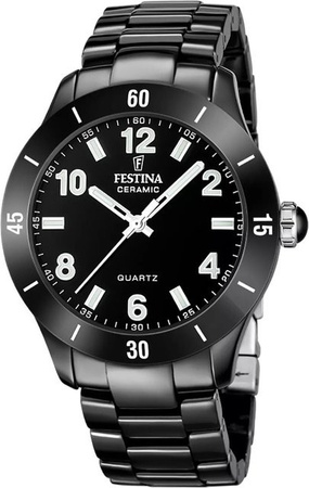 Festina Damenuhr, Quarz, Keramik, Schwarz, 38 mm, 5 ATM