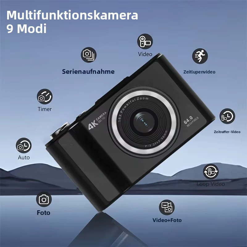W&O 4K Digitalkamera mit Ringlicht und 180 Grad Flip-Screen für Vlogging, Black - Bild 2