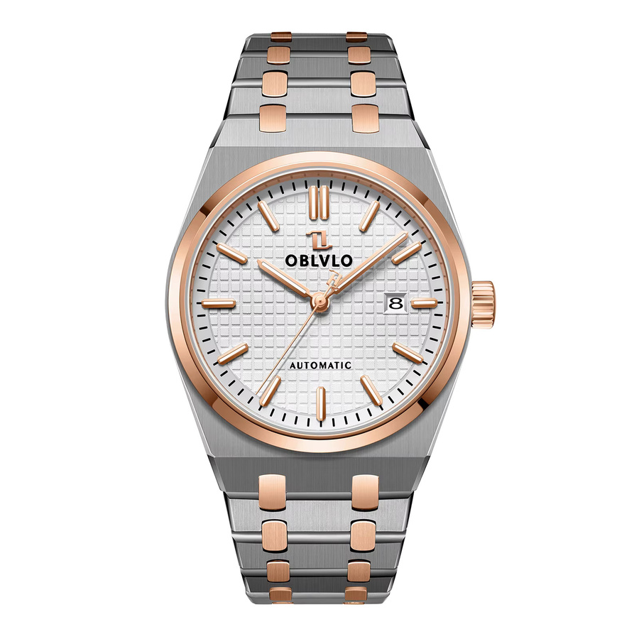 OBLVLO Armbanduhr Edelstahl, Bicolor, Automatik, 41 mm, Herren - Bild 3