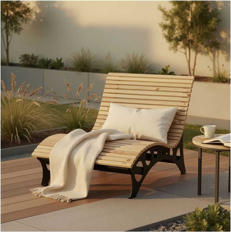 HOME DELUXE Wellenholzliege TAIGA Waldsofa aus Lärchenholz in Braun, Breite: 120 cm, Länge: 180 cm - Bild 4