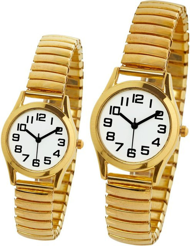 TRI Stretch-Seniorenuhr in Gold mit rundem Metallarmband - Bild 1