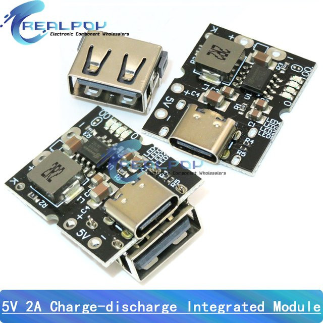 REALPOY Lade- und Entlade-Modul mit Typ-C-Eingang, 5V-2A, für 4,2V Lithiumbatterien, Schwarz - Bild 1