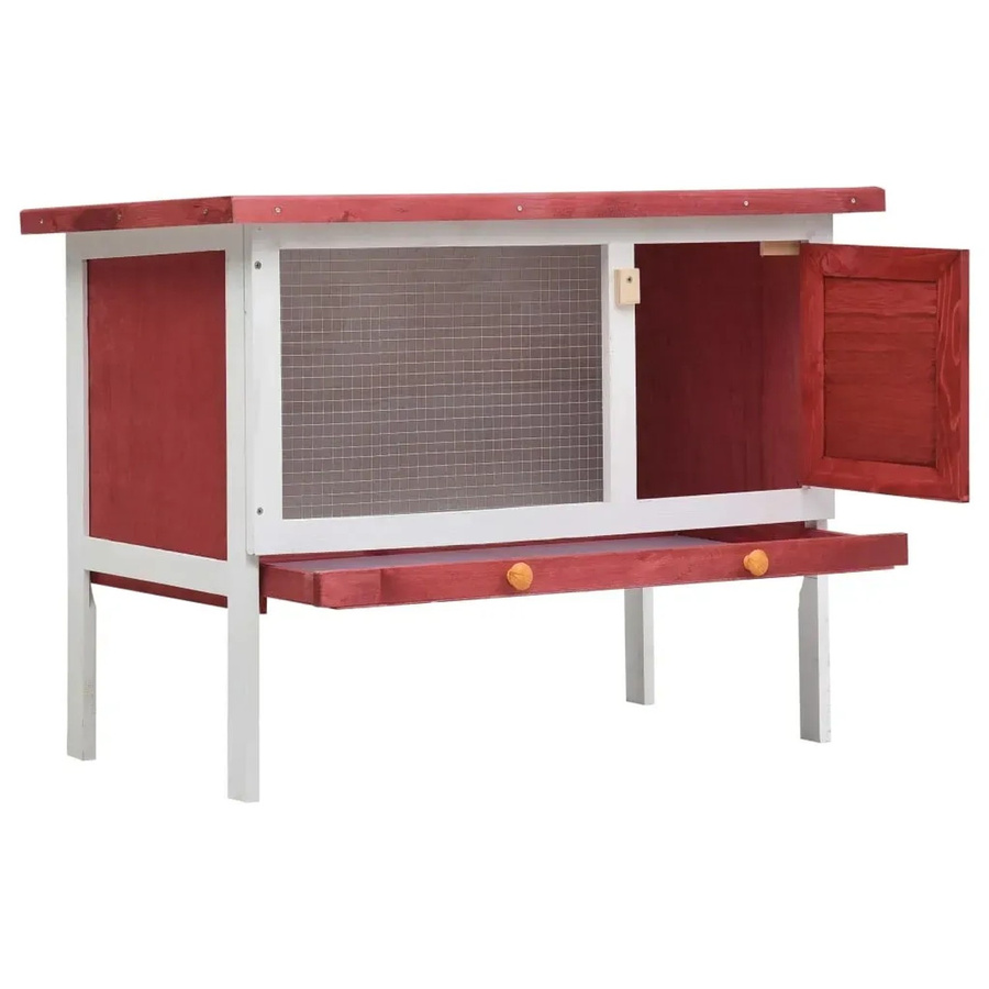 vidaXL Kaninchenstall aus lackiertem Kiefernholz in Rot mit 1 Ebene und Drahtgitter, B/T/H: 120 x 45 x 65 cm - Bild 2
