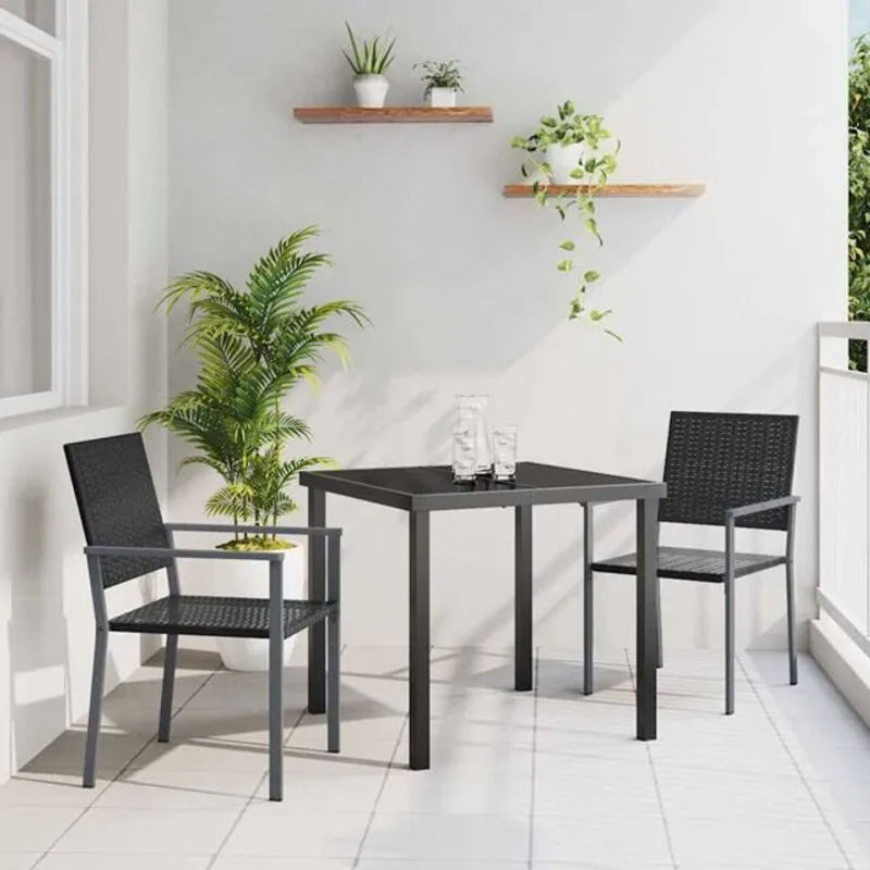 Vidaxl Garten Essgruppe aus 3 Teilen in Schwarz aus Poly Rattan - Bild 1