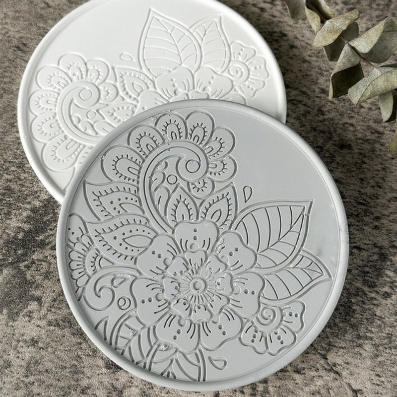 UDOCOOL Silikonform Blume für runde Untersetzer aus Epoxidharz, Gips oder Beton, Weiß, Floral Design - Bild 1