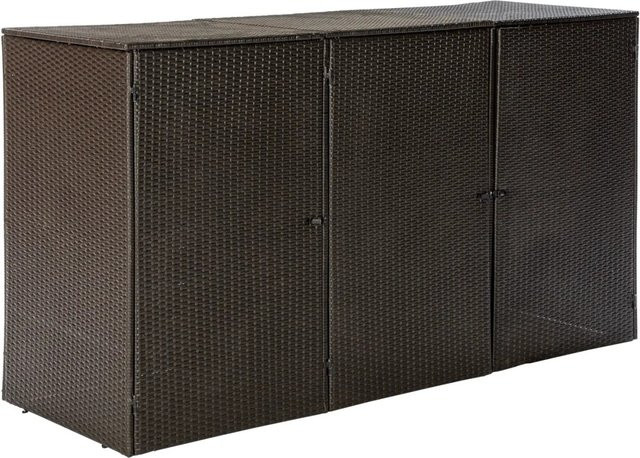 Merxx Mülltonnenbox für 3 Mülltonnen aus Stahl und Kunststoffgeflecht, Braun, B/H/T: 64,5 x 108 x 77 cm - Bild 1