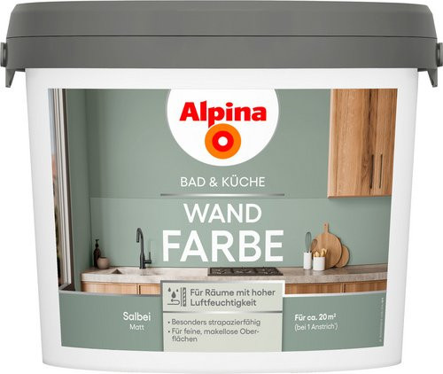Alpina Farben Wandfarbe Bad & Küche Salbei Matt 2,5 l - Bild 1