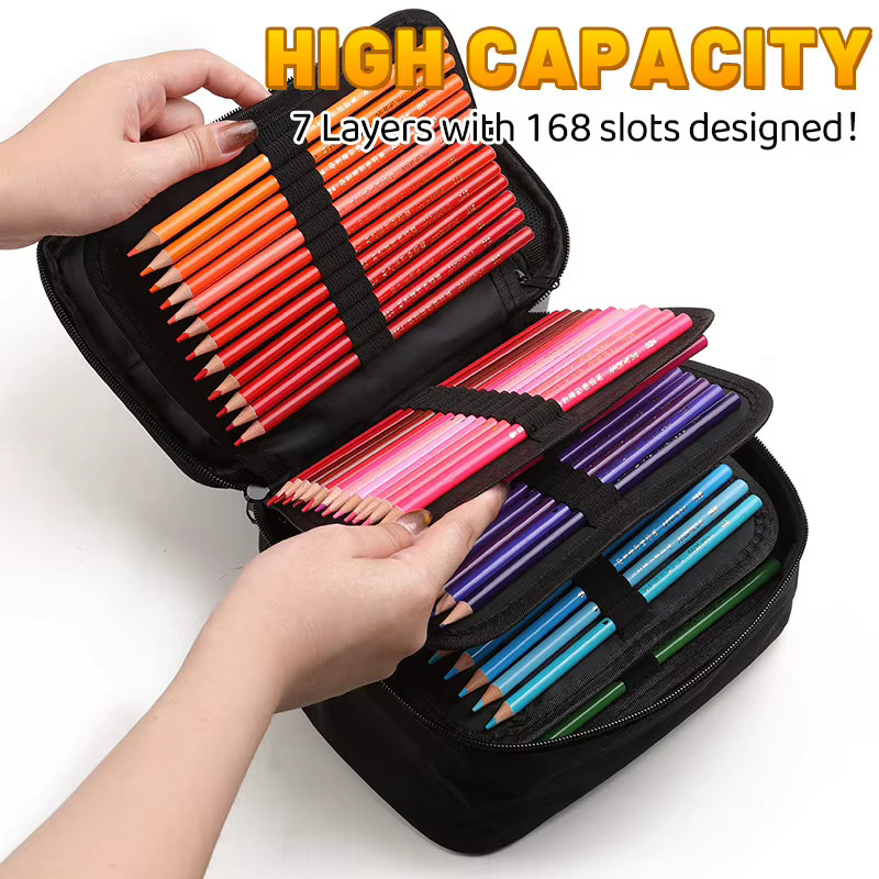 Marie's Buntstift-Organizer mit 168 Slots, schwarzes Etui mit 7 abnehmbaren Schichten und mehreren Reißverschlusstaschen für Künstler - Bild 2