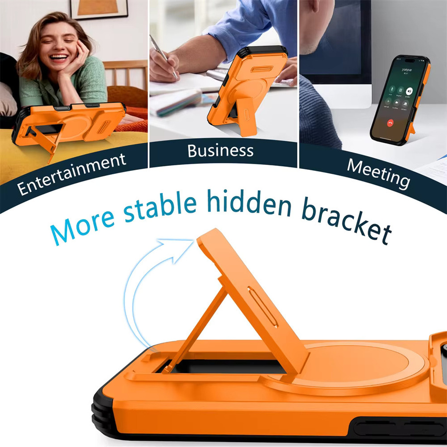 Xeber Armor Funda Schützende iPhone Hülle mit Schiebe-Kameraschutz und kabellosem Laden in Schwarz oder Orange - Bild 4
