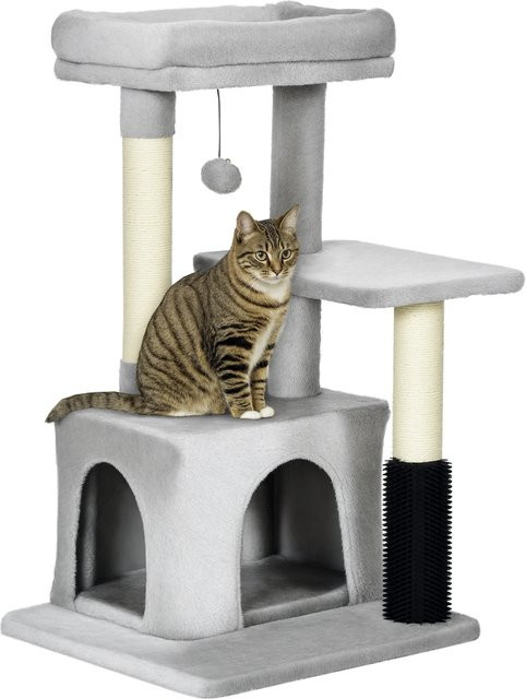 PawHut Kratzbaum mit waschbarem Katzenbett, Katzentoilette und integriertem Spielzeug aus Sisal, Hellgrau, B/T/H: 48 x 48 x 85 cm - Bild 1
