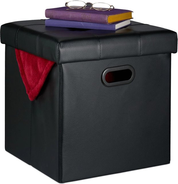 Relaxdays Hocker aus Kunstleder in Schwarz, faltbar, B/T/H: 39 x 37 x 37 cm - Bild 1