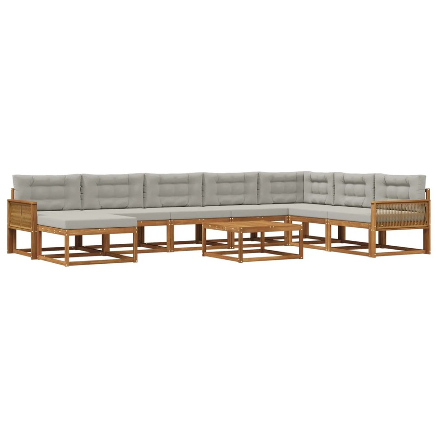 vidaXL Outdoor-Sofagarnitur L-Form aus Akazienholz mit 9 Kissen in Natur und Hellgrau - Bild 2