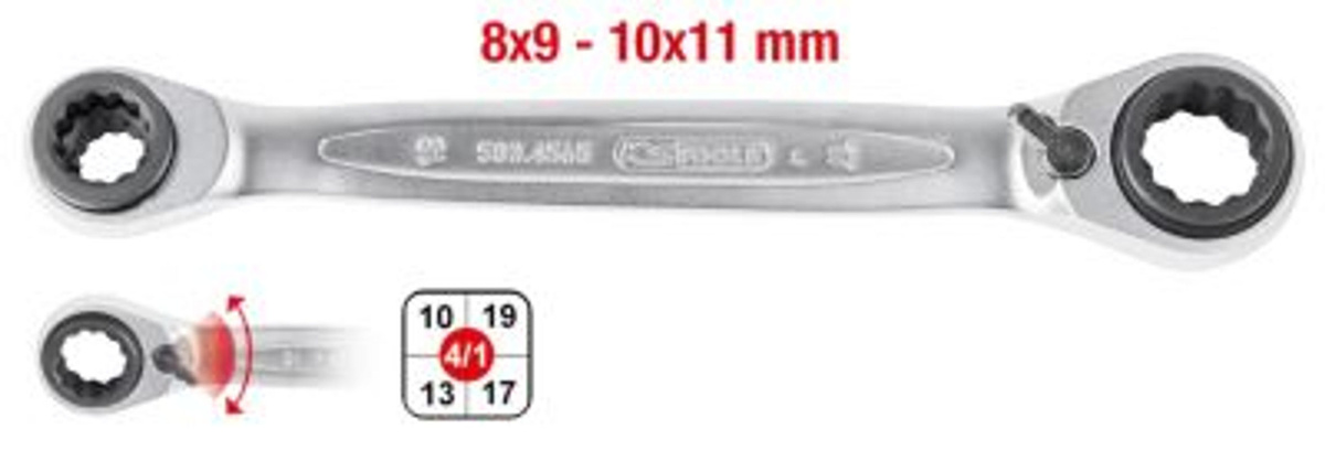 KS Tools GEARplus 4 in 1 Doppel-Ratschenringschlüssel umschaltbar, Farbe: Silber, Material: Chrom-Vanadium, Schlüsselweite: 8 x 9 x 10 x 11 mm - Bild 2