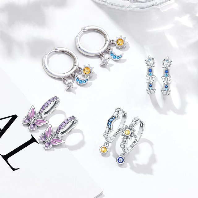 MISEFF Ohrringe, 925 Silber, Stern, Mond, Schmetterling, Damen - Bild 1
