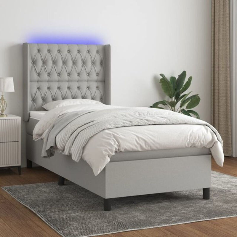 Vidaxl Boxspringbett mit Matratze in Grau aus Stoff und Holzwerkstoff B/T/H: 90 x 190 x 118 cm - Bild 1