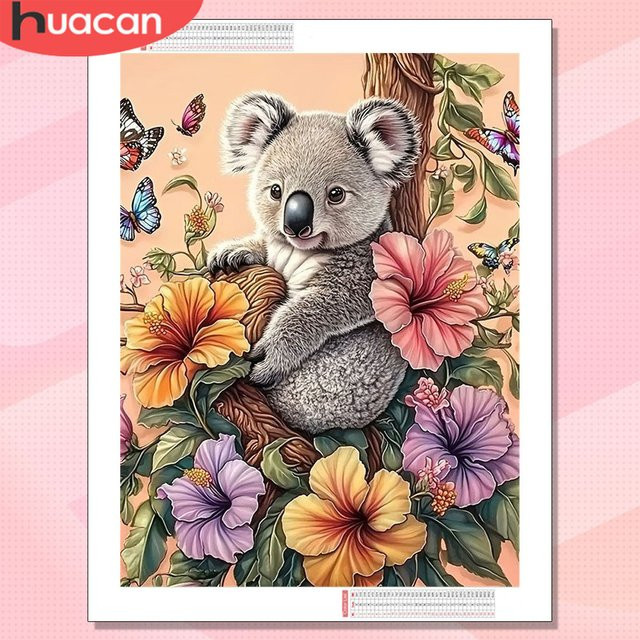 HUACAN Diamond Art Set Koala mit Blumen, 5D-Mosaik Bastelset in Multicolour, B/H: 20 x 30 cm - Bild 1