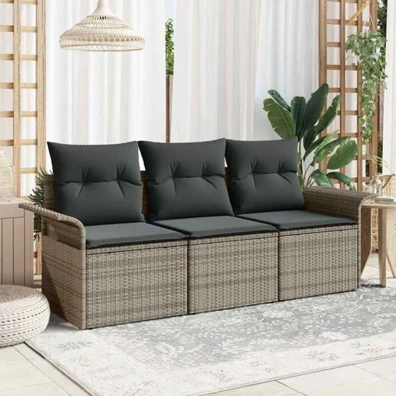 vidaxl Garten-Sofa-Set aus Poly-Rattan mit Kissen und Stauraum in Grau, 3-teilig - Bild 1