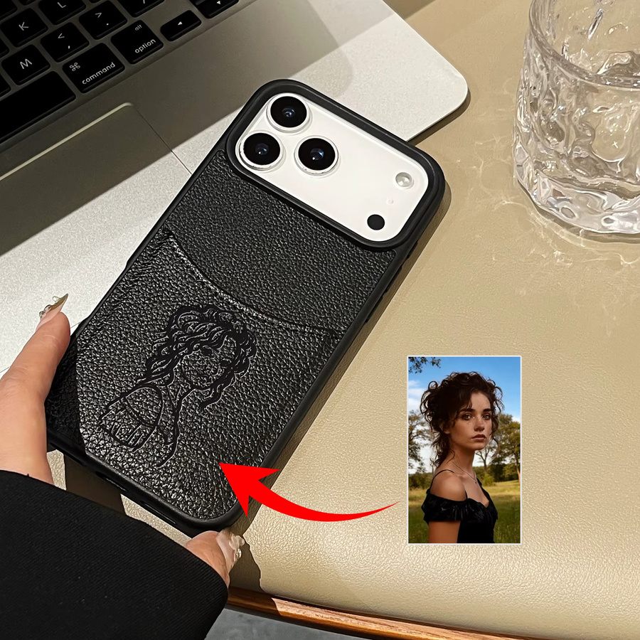 Personalisierbare Kunstleder-Hülle mit Foto-Skizzen-Linien für iPhone 12 bis iPhone 17 Pro Max Plus Air in Schwarz oder Weiß - Bild 1