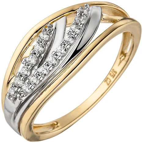 Colfem Ring 375 Gelbgold, bicolor, 15 Zirkonia, Damen, Ringgröße 54 - Bild 1