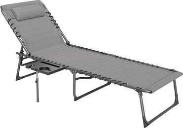 Outsunny Sonnenliege klappbar in Grau mit Kopfkissen und 5-fach verstellbarer Rückenlehne für Garten, Strand und Pool - Bild 1