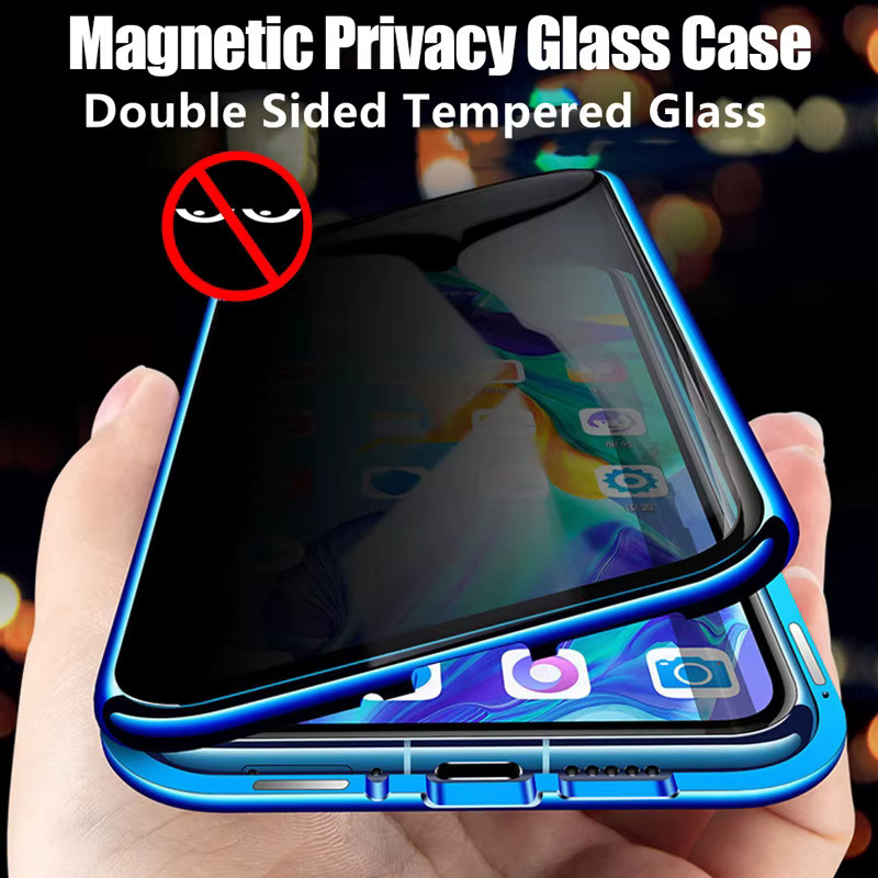 Samsung Anti-Peeping Handyhülle aus Metall mit 360 Grad Magnetischem Schutz für Galaxy S25 S24 S23 S22 Ultra Plus in Schwarz - Bild 2