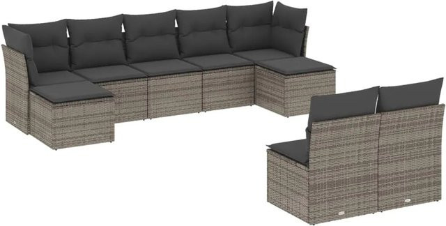 vidaXL 9-tlg. Garten-Sofagarnitur aus Polyrattan in Grau mit Kissen und Stauraum - Bild 1