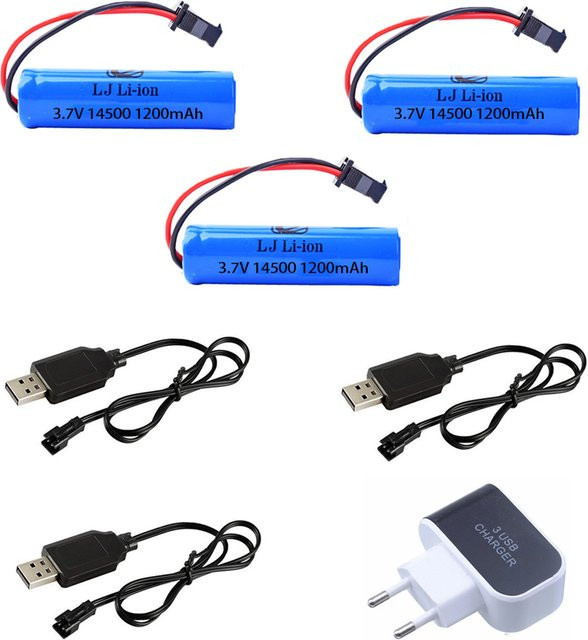 AutoHotSA Li-Ion Akku Set mit Ladegerät 3,7 V 14500 1200 mAh Blau mit SM-2P Stecker für C2 D828 RC Stunt Auto Spielzeug Zubehör - Bild 1