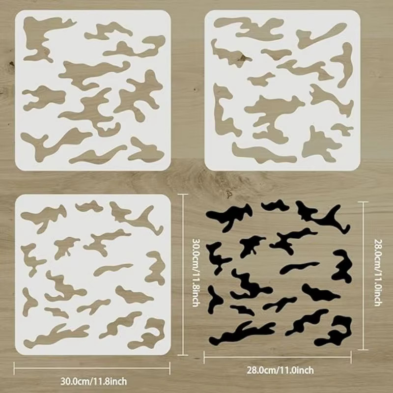 3-teiliges Camo-Schablonen-Set mit Camouflage-Muster für Sprühfarbe und Malarbeiten, B/B/B: 30,0 x 30,0 x 30,0 cm - Bild 2