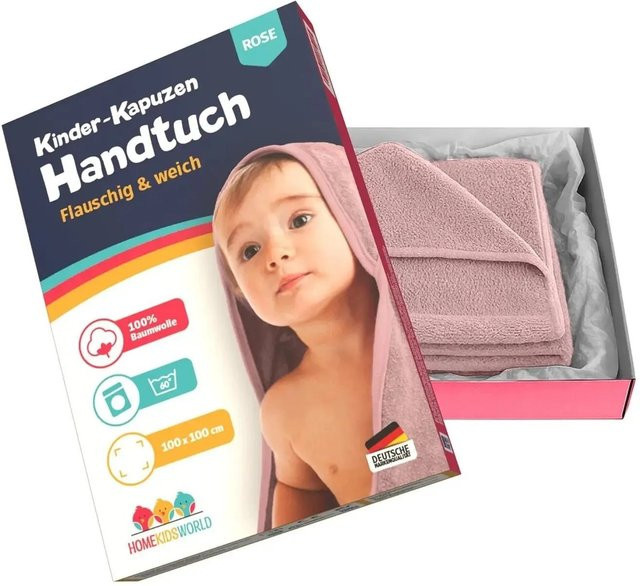 HomeKidsworld Kapuzenhandtuch für Kinder und Babys aus Baumwolle, Rosa, 100 x 100 cm - Bild 1