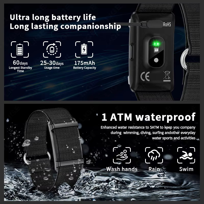LIGE Fitness Smart-Armband für Damen und Herren mit Herzfrequenzmesser, wasserdicht bis 1 ATM, Schwarz - Bild 4