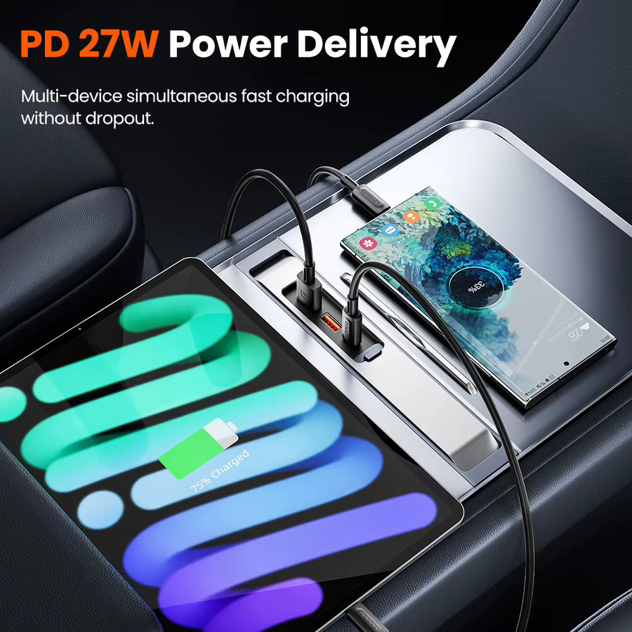 Toocki USB-C Auto-USB-HUB PD 27W Schnellladestation für Tesla Model 3/Y in Silber - Bild 2