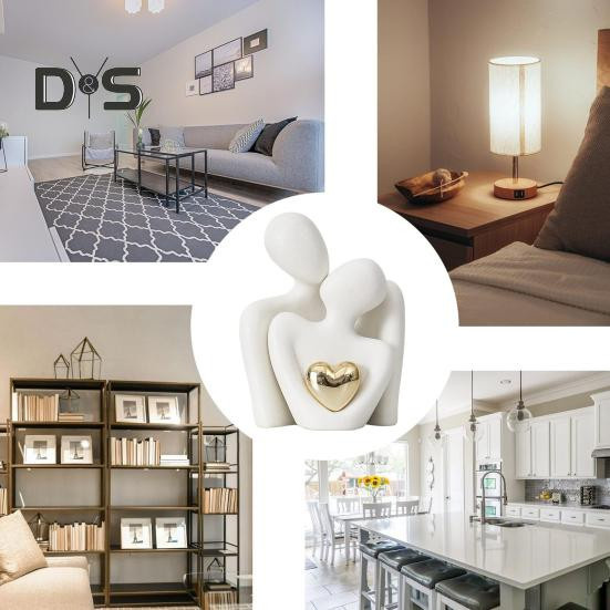 DYS Home Decor Keramikfigur eines umarmenden Paares mit goldenem Herz in Weiß - Bild 2