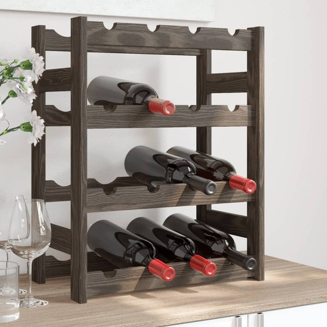 Vidaxl Weinregal aus massivem Kiefernholz für 16 Flaschen, Grau, Rustikaler Stil - Bild 1