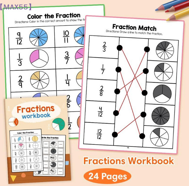 MAX-55 Montessori-Bruchrechen-Arbeitsbuch für die 3. und 4. Klasse zur Arithmetik und kognitiven Förderung in Grundschulmathematik - Bild 1