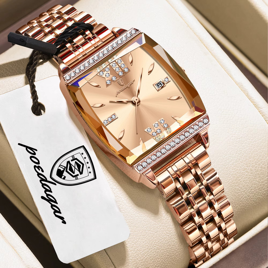 POEDAGAR Armbanduhr, Quarz, Edelstahl, Roségold, Datum, Damen - Bild 2