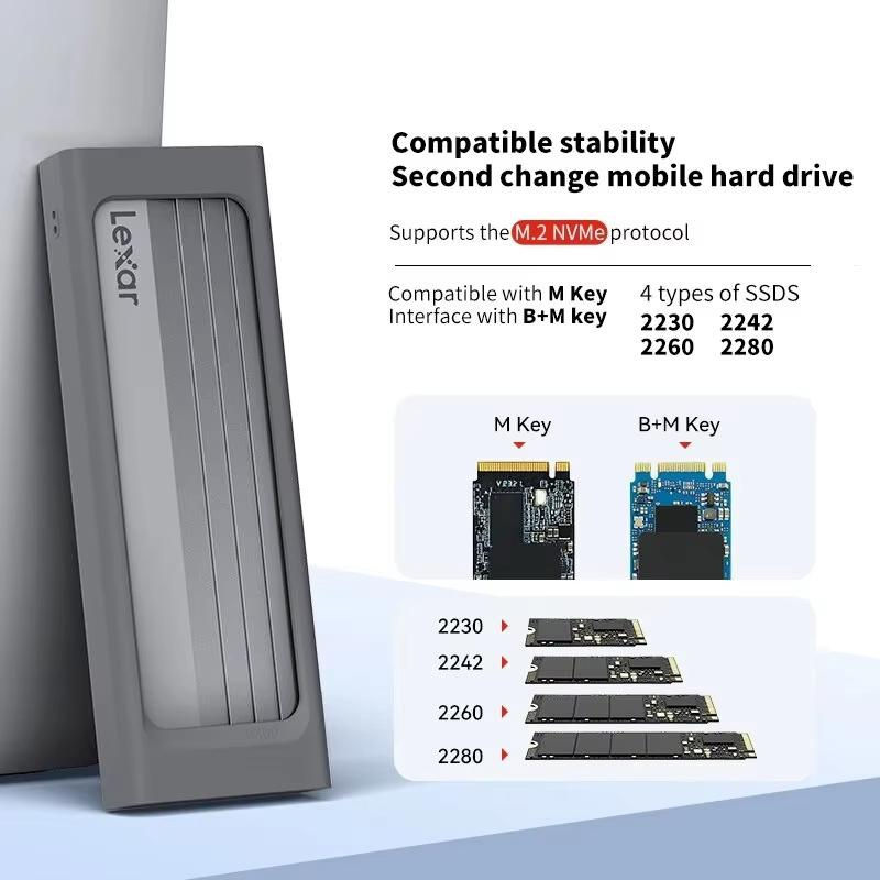 Lexar M.2 NVMe SSD-Gehäuse USB 3.2 Gen 2 Typ-C mit 10 Gbit/s, externes Festplattengehäuse für NVMe SSDs bis zu 4 TB, Grau - Bild 8