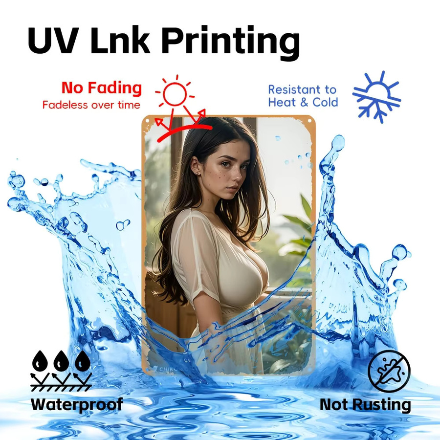 HELLOYOUNG Retro-Wandkunstschild aus Aluminium in Weiß mit Motiv einer eleganten Frau, wasserfestes Metallposter für Wohnzimmer, Bar oder Café, B/H: 30,0 x 20,0 cm - Bild 5