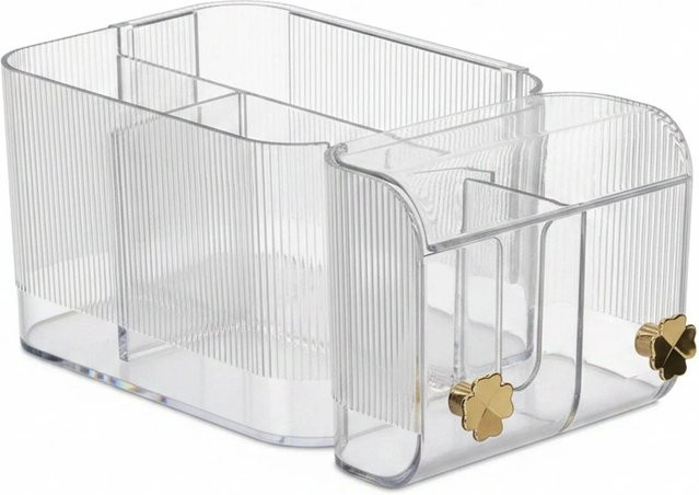 Relaxdays Kosmetik Organizer aus Kunststoff in Transparent und Gold mit 4 Fächern zur Wandmontage B: 24 cm, H: 10 cm, T: 12,5 cm - Bild 1