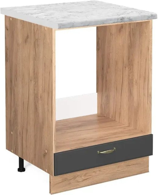 Vicco Herdbauschrank Fame-Line Anthrazit-Gold Eiche mit Marmor-Optik, Breite: 60 cm, Höhe: 82 cm, Tiefe: 60 cm - Bild 1