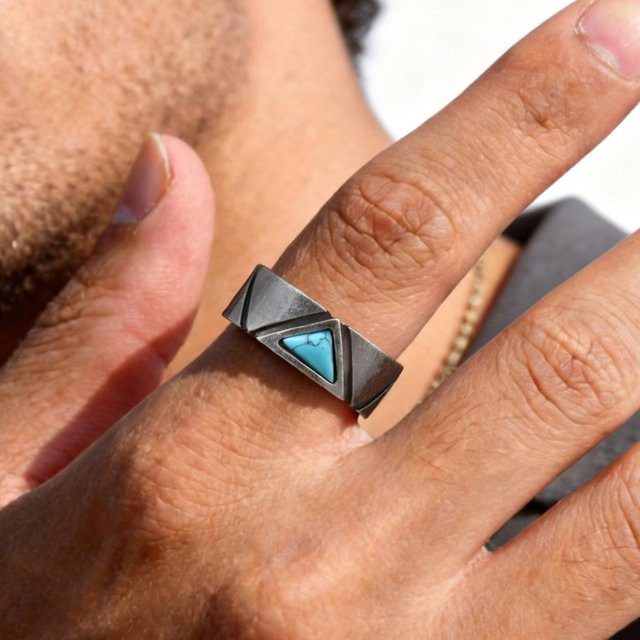 mprainbow Edelstahlring, Schwarz, Türkis, Vintage, Herren - Bild 1