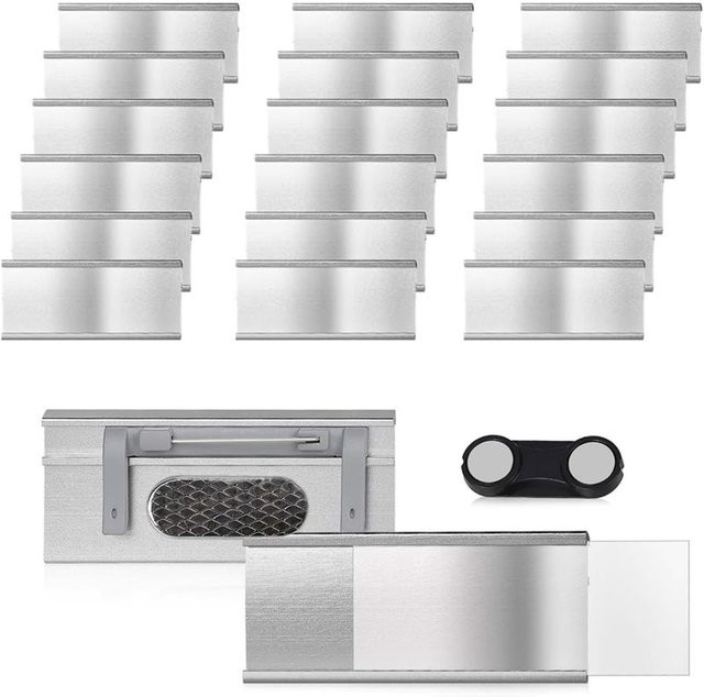 ABBO Magnetische Namensschilder aus Aluminium mit Doppelmagneten in Silber, 20er-Pack - Bild 1