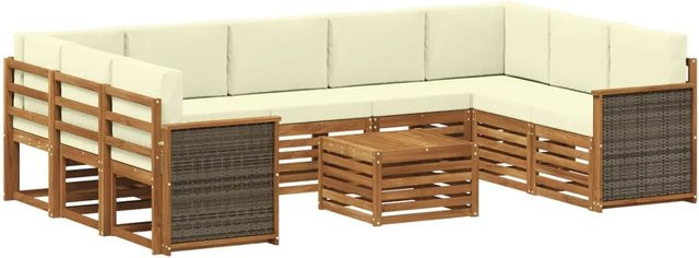 vidaXL Sofagarnitur aus Massivholz Akazie in Beige mit Latten-Design und Armlehnen - Bild 1