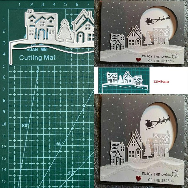Metall Schablonen Set mit Weihnachtsbaum und Weihnachtshaus für Scrapbooking, DIY Papieralbum und Kartenprägung - Bild 1