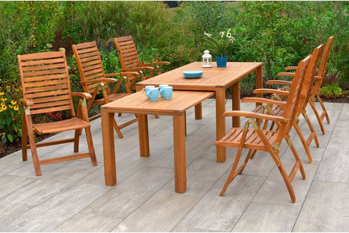 Merxx Gartenmöbelset Paraiba aus Akazienholz in Beige mit ausziehbarem Tisch für 7 Sitzplätze - Bild 1