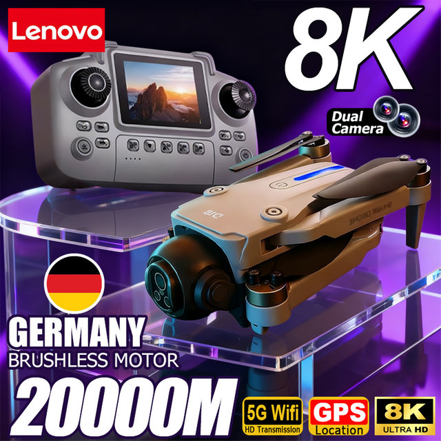 Lenovo D18 Drohne mit 8K Luftbild-HD Doppelkamera, intelligente Hindernisvermeidung, bürstenloser Antrieb und GPS-Rückkehrfunktion inklusive Bildschirm-Fernbedienung - Bild 1