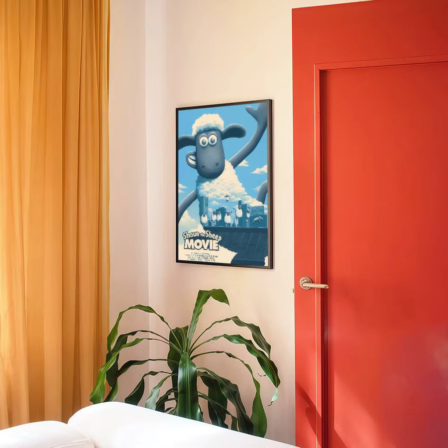 Selbstklebendes Kunstposter Shaun das Schaf Anime Illustration in Weiß - Bild 3