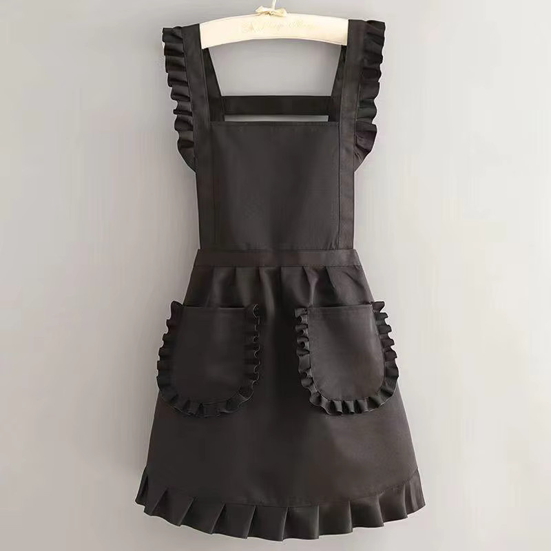 Eelhoe Koreanische Mode-Schürze für Erwachsene, wasserdichte Prinzessinnen-Schürze aus Polyester mit Taschen, Schwarz - Bild 2